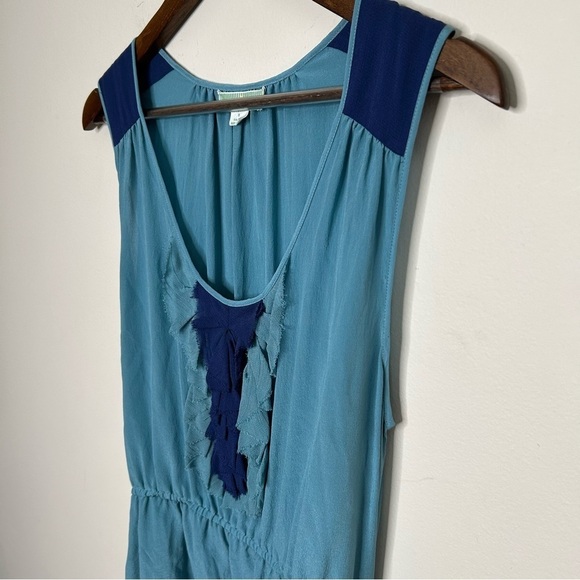 Anthropologie lil Silk Blouse Sleeveless Tie Belt Two Toned Blue Size 8 - Picture 6 of 10